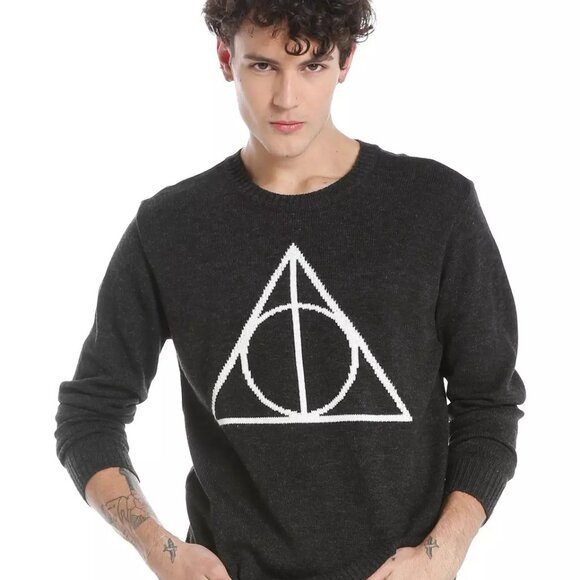 HARRY POTTER Deathly Hallows Gray Crewneck‎ Sweater- Men's Small - Picture 1 of 9